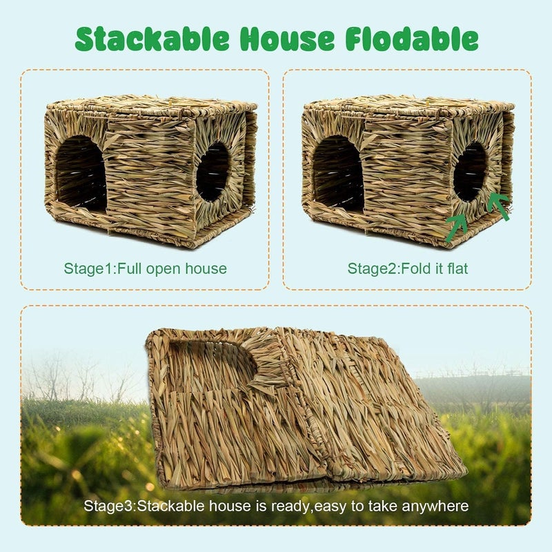 MODEMODE Natural Seagrass Mat Bed Hideaway Toy, Hand Woven for Rabbit Guinea Pig Chinchilla Ferret - Image 3